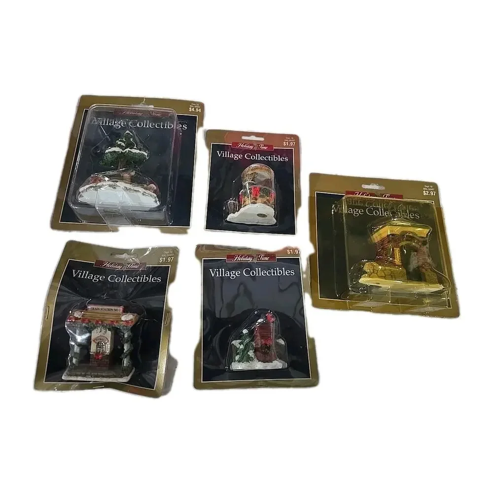 Vtg Holiday Time Christmas Village Accessory Mail Train Station Deer Smoke House